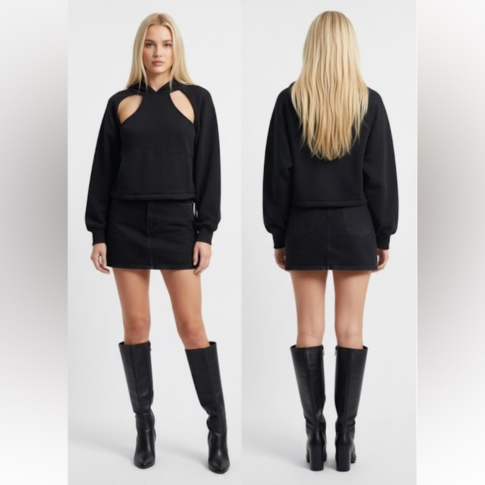 JONATHAN SIMKHAI BLACK HOODIE WITH CUTOUT NWOT